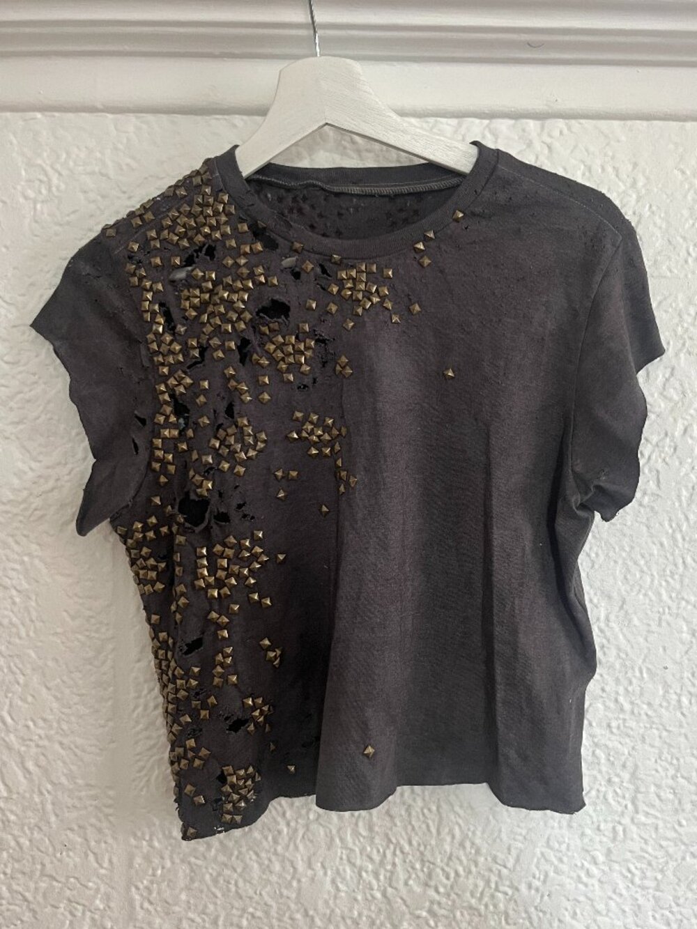 Vintage Japanese Grey Studded Ripped Tshirt